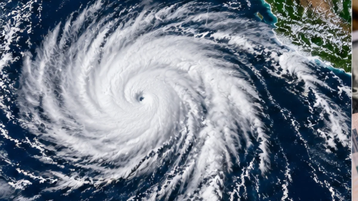 Ilustración generada con IA de un ciclón tropical visto desde el espacio; no corresponde a una imagen satelital real